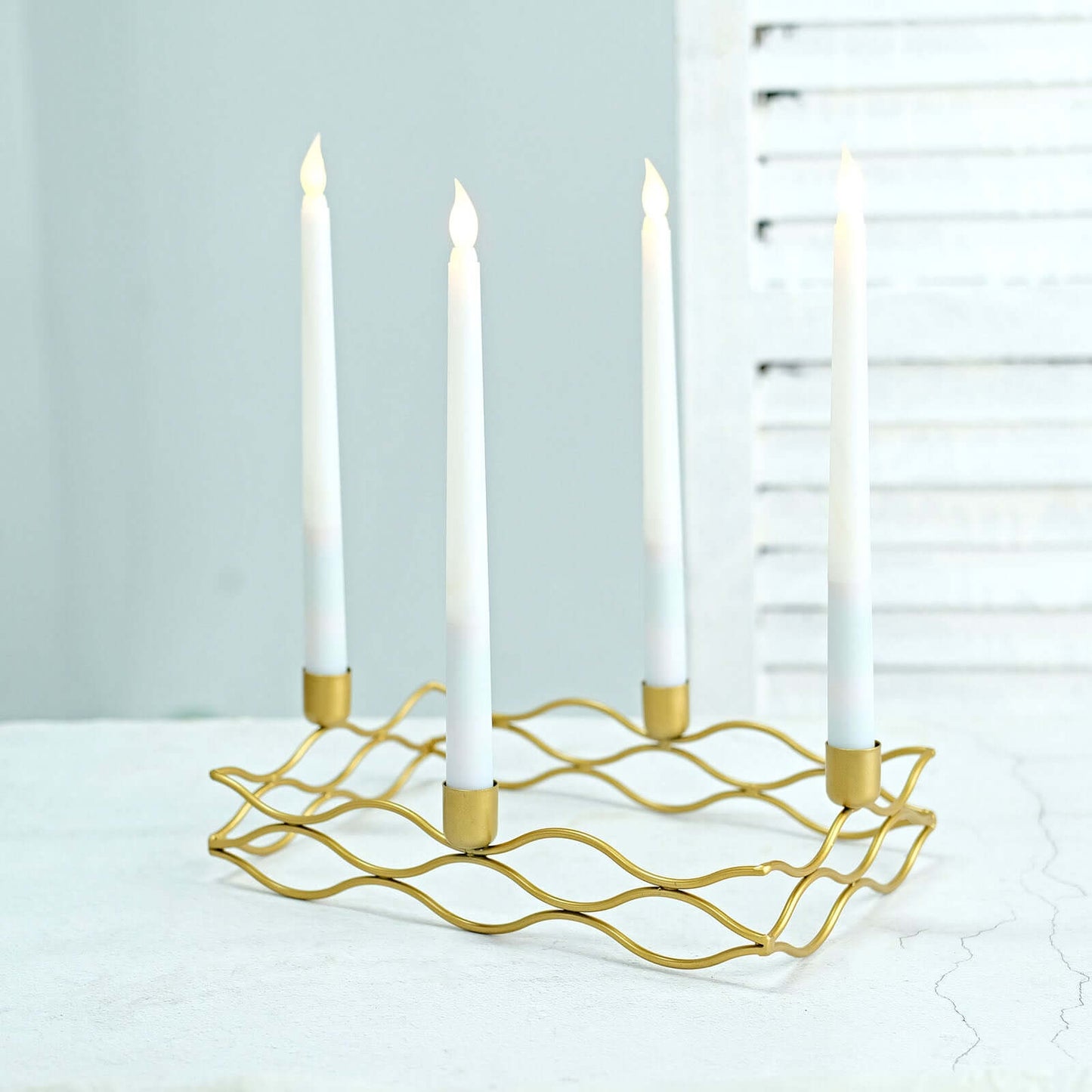 Rectangular Taper Wreath Candelabra 4 Arm Gold Metal Candle Holder Centerpiece - Stylish Wedding Decor 12"x8"