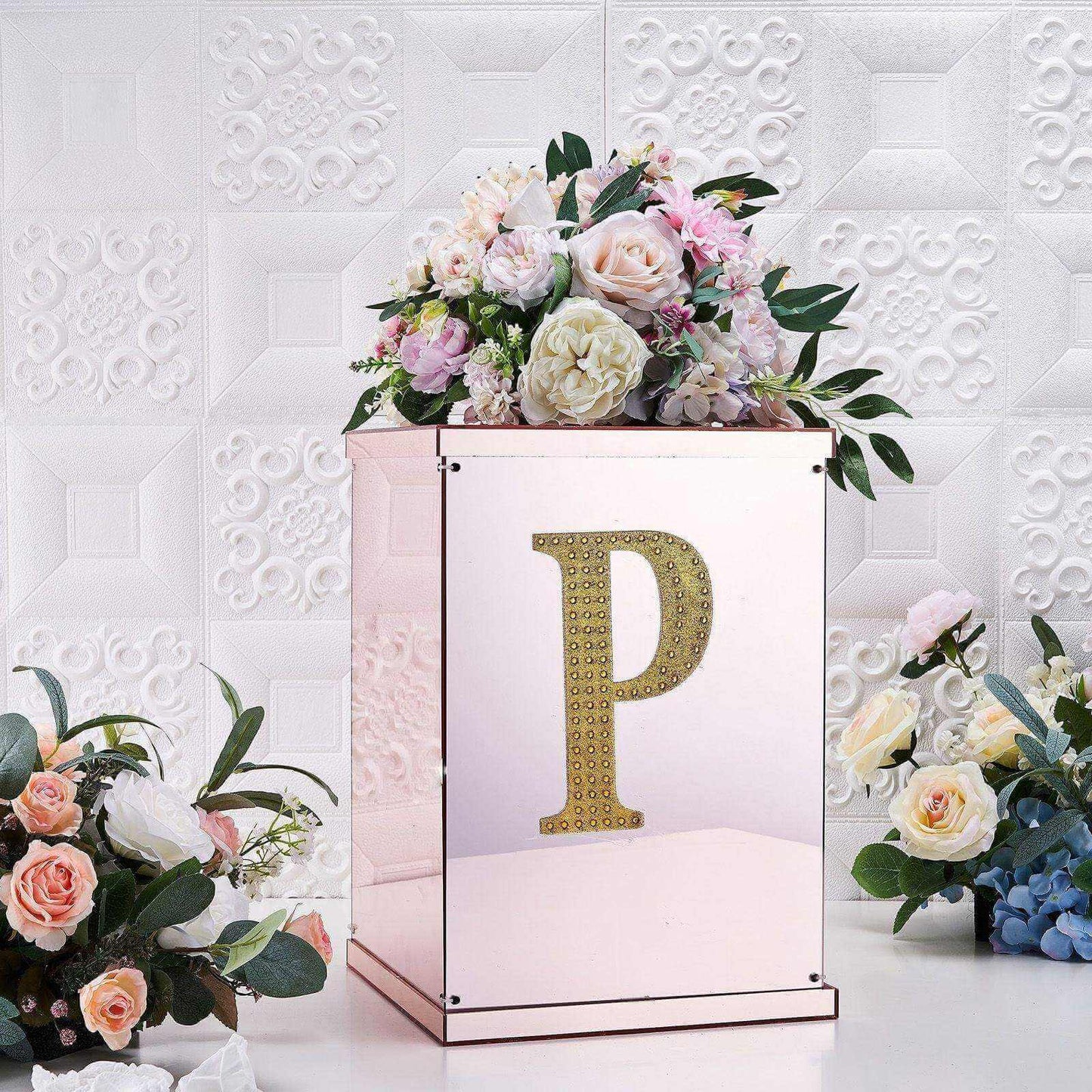 Decorative Rhinestone Alphabet "P" Letter Stickers, Glitter Adhesive Craft Letters Gold DIY Sparkle Embellishments 8"