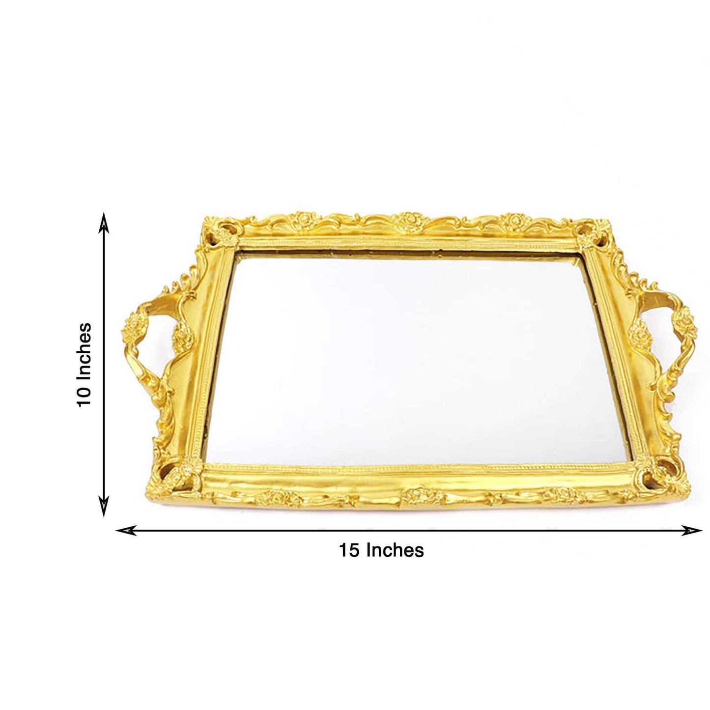 Resin Mirrored Rectangle Serving Tray 15"x10" in Metallic Gold with Baroque Design, Stylish Decorative Vanity Tray Centerpiece