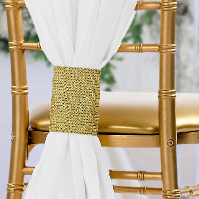 4 Pack Gold Rhinestone Mesh Velcro Backdrop Curtain Bands, Large Chair Sash Clip Tie Backs - 5"X10"