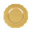 10-Pack Plastic Dessert Appetizer Plates in Gold Baroque Design with Scalloped Gold Rim - Heavy Duty Disposable Salad Plates 8"