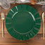 10-Pack Plastic 11" Round Dinner Plates in Hunter Emerald Green Ruffled Rim with Gold Edging - Sturdy Disposable Dinnerware