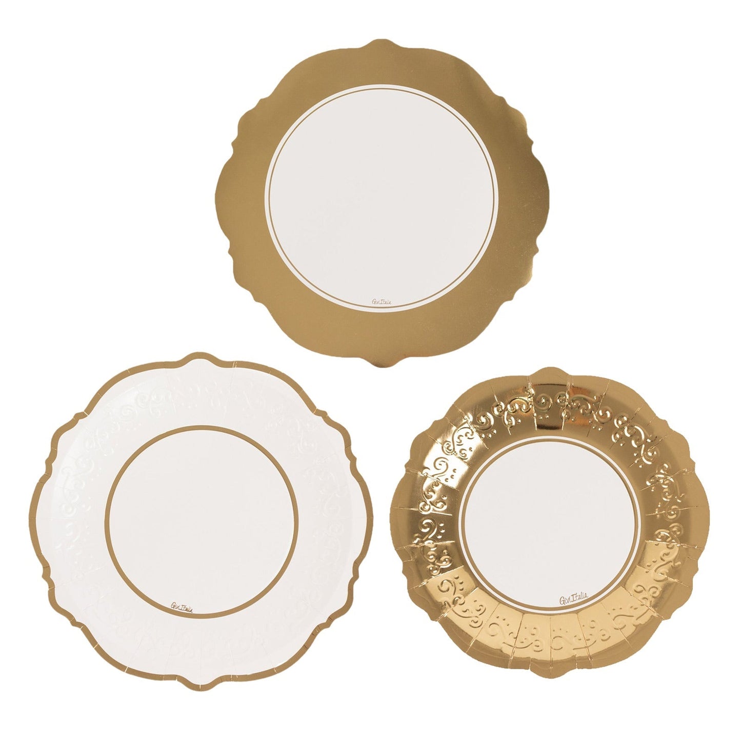 75 Pcs Paper Charger Plates with Gold Embossed Scalloped Rim White - Heavy Duty Disposable Dinner and Salad Plates 8",10",13"