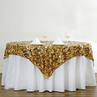 Sequin 72"x72" Table Overlay Square Tablecloth Gold - Big Payette Table Cover