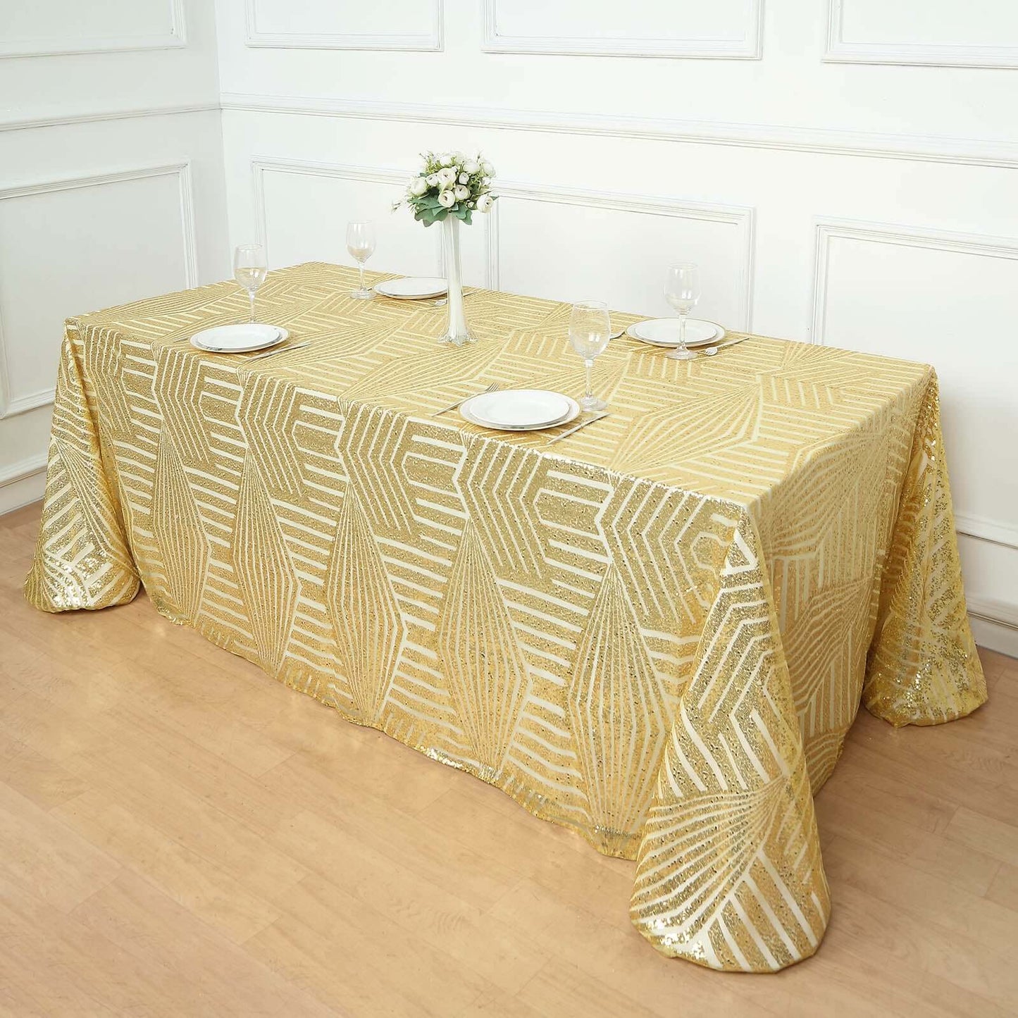 Sequin 90"x132" Rectangle Tablecloth Gold - Seamless Diamond Design for Upscale Events