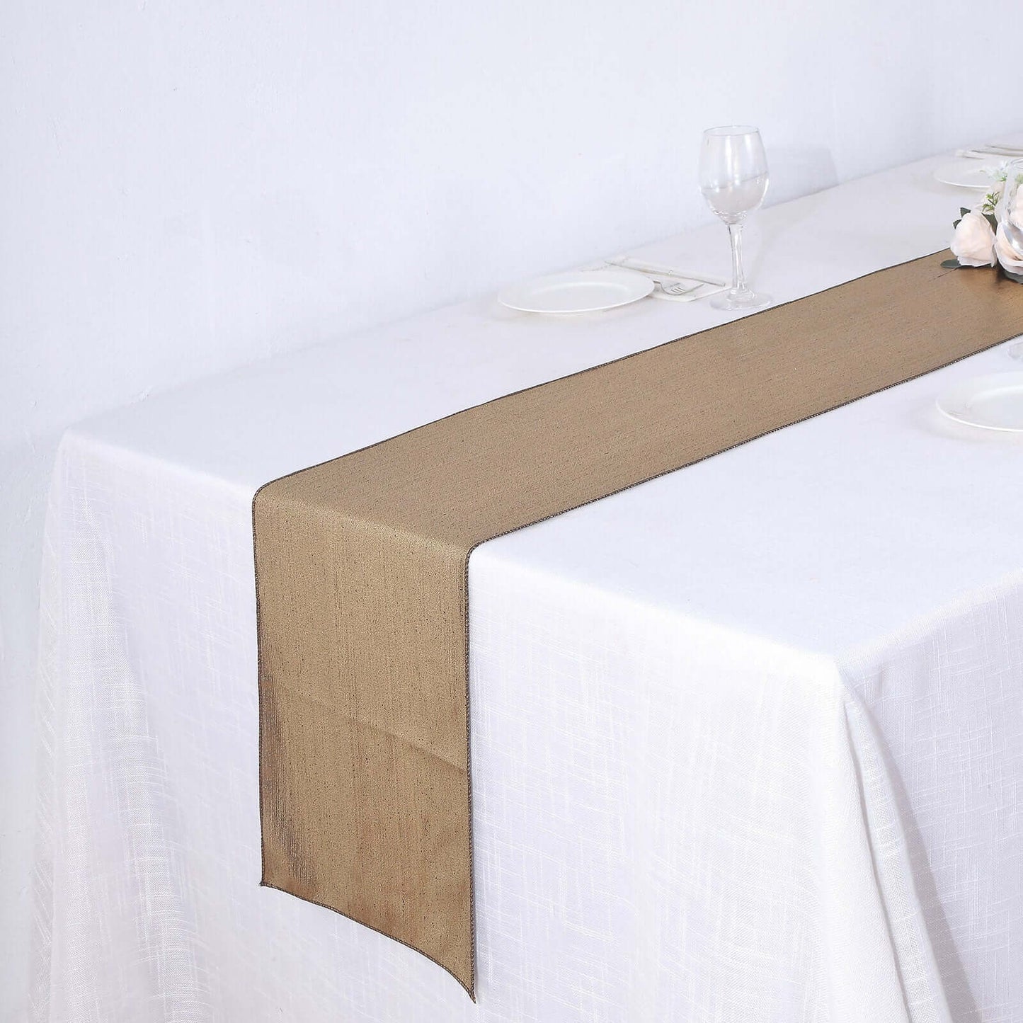 Polyester 12"x108" Table Runner Antique Gold Shimmer Sequin Dots - Wrinkle-Free Finish Table Linen