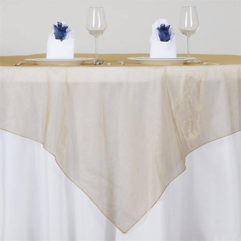 Organza 72"x72" Table Overlay Square Tablecloth Gold - Sheer Design for Stylish Events