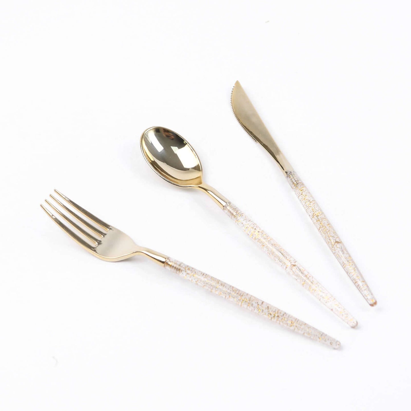 24-Pack Plastic Cutlery Set Metallic Gold with Gold Glitter - Stylish Disposable Silverware Pack 8"
