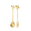 Gold Metal Spoon & Fork Pre-Packed Wedding Party Favors Set With Leaf Shaped Handle, Bridal Shower Souvenir Gift Box - 5"