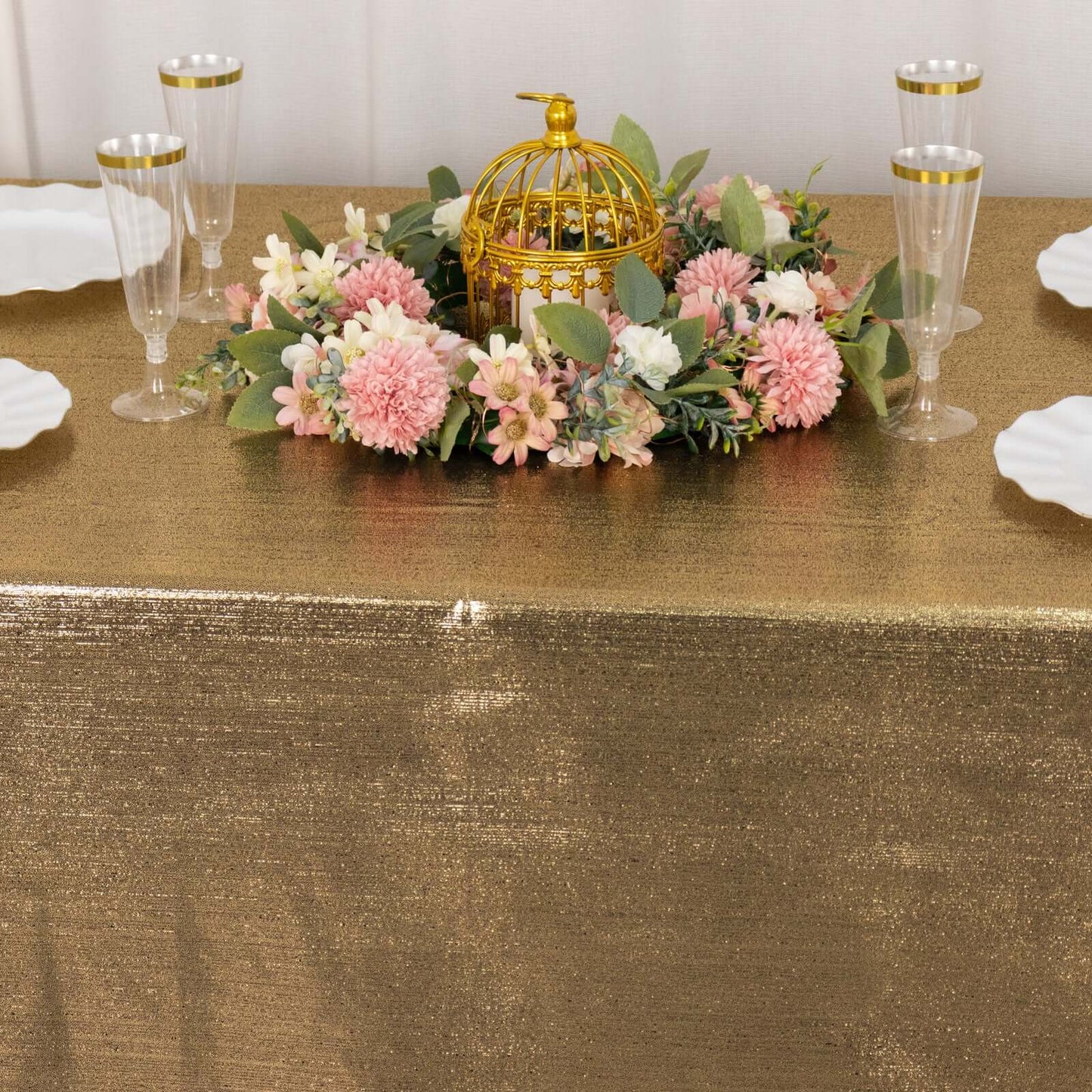 Sequin Dots Polyester 60"x126" Rectangle Tablecloth Shimmering Antique Gold - Wrinkle Free & Sparkling Table Cover