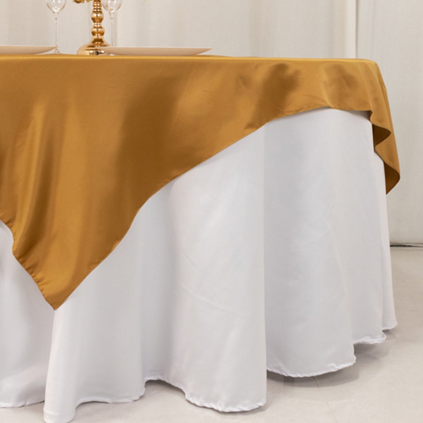 Lamour Satin 72"x72" Table Overlay Square Tablecloth Gold - Smooth Finish for Luxurious Events