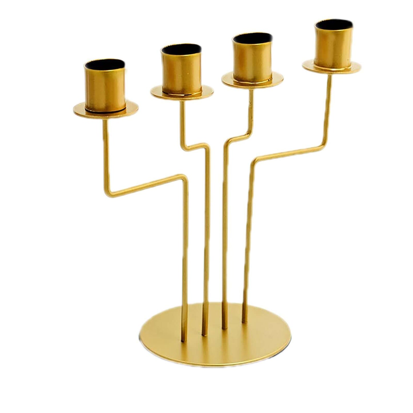 2-Pack Geometric Taper Candelabra 4 Arm Design Gold Metal Decorative Centerpiece - Perfect for Events 8"