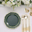 10-Pack Plastic 8" Round Dessert Plates in Hunter Emerald Green with Gold Scalloped Rim - Disposable Appetizer/Salad Plates