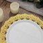 10-Pack Plastic 10" Round Dinner Plates in White with Gold Lace Rim - Disposable Party Plates for Classy Events & Banquets
