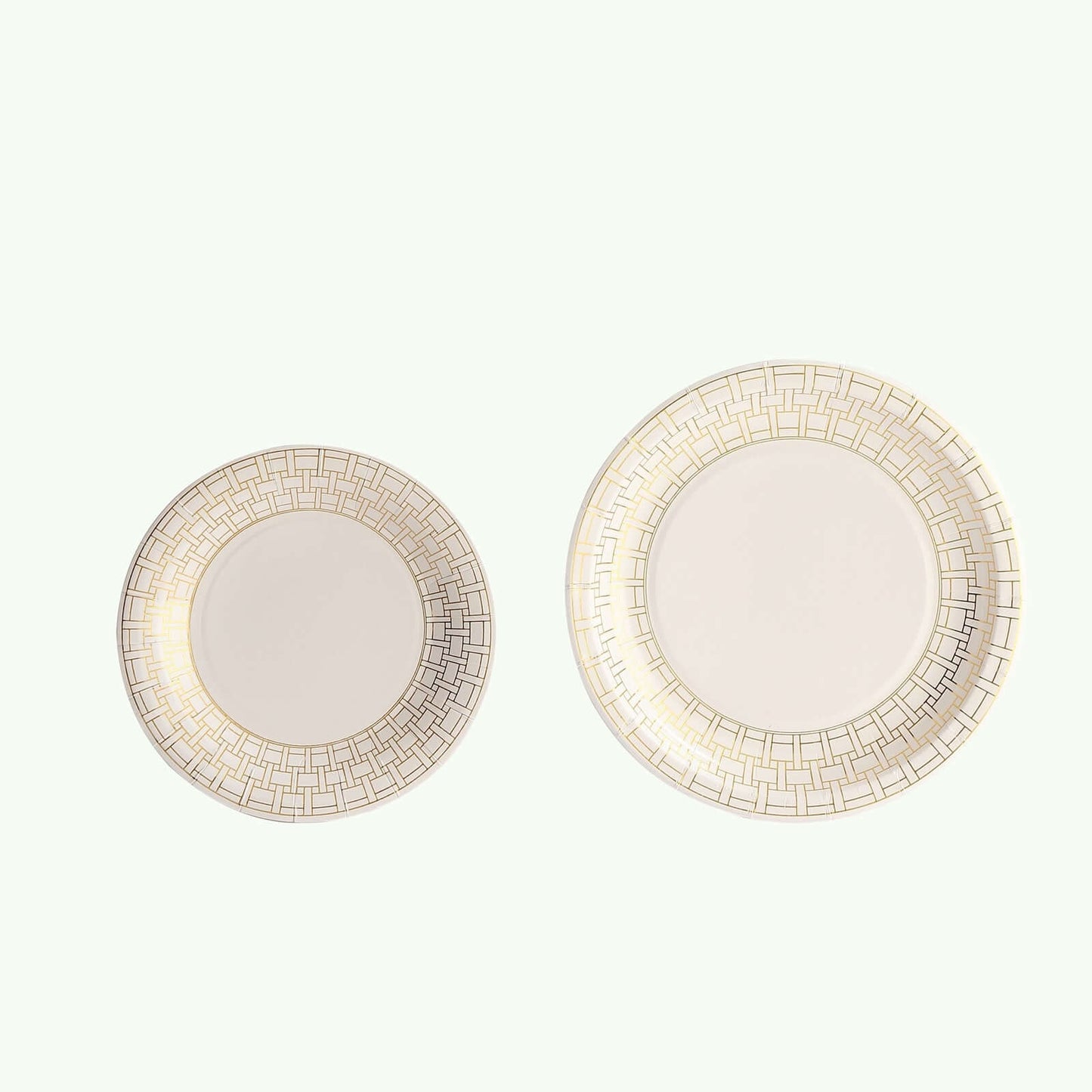25-Pack Paper 9" Round Dinner Plates in White with Gold Basketweave Rim - Disposable Party Plates for Stylish SoirÃ©es & Festive Brunches