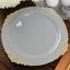 10-Pack Plastic 10" Round Dinner Plates in Gray with Gold Leaf Embossed Rim - Disposable Vintage Baroque Style Plates