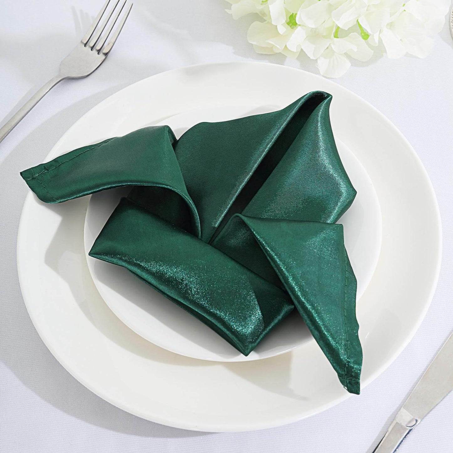 5 Pack Satin 20"x20" Napkins Hunter Emerald Green - Luxurious Shine & Smooth Dinner Napkins