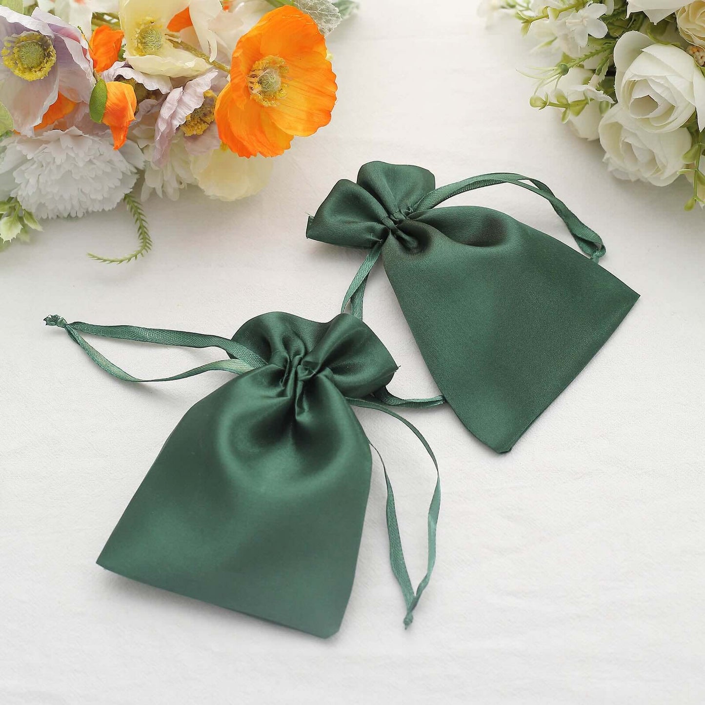 12 Pack 4"x6" Hunter Emerald Green Satin Wedding Party Favor Bags, Drawstring Pouch Gift Bags