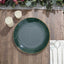 10-Pack Plastic 10" Round Dinner Plates in Hunter Emerald Green with Gold Rim - Glossy Disposable Party Plates