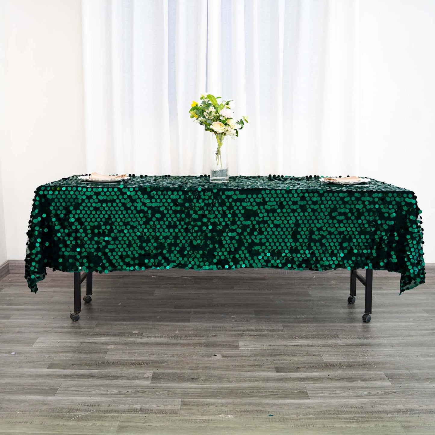 Sequin 60"x102" Rectangle Tablecloth Hunter Emerald Green - Big Payette Design for Modern Gatherings