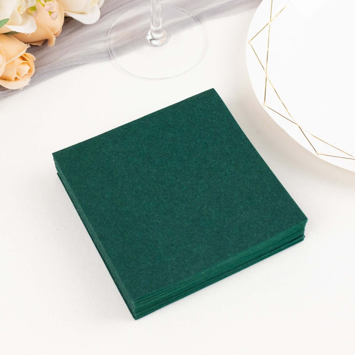 20 Pack Linen-Like Paper 5"x5" Napkins Hunter Emerald Green - Highly Absorbent Airlaid Napkins