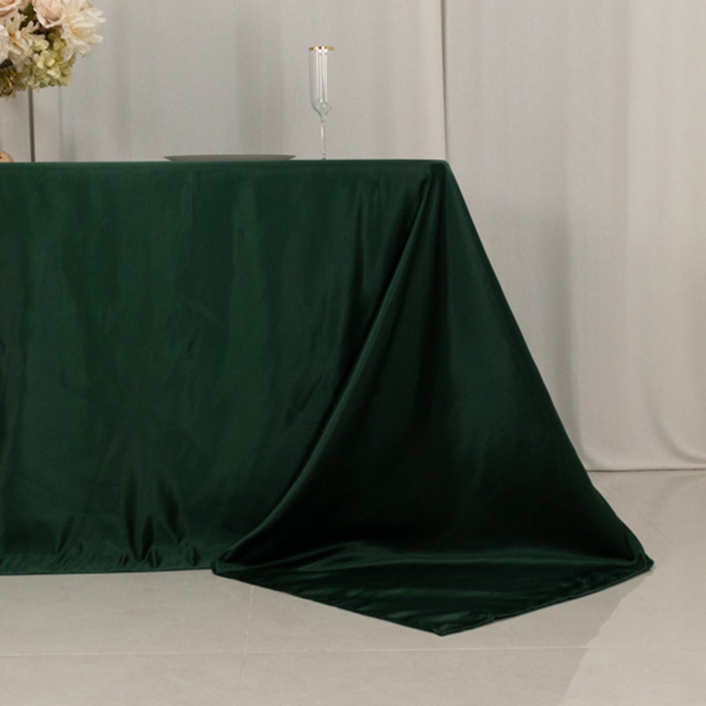 Lamour Satin 90"x132" Rectangle Tablecloth Hunter Emerald Green - Soft & Silk-Like Seamless Table Cover