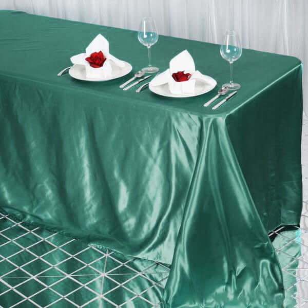 Satin Rectangular 90"x132" Tablecloth Hunter Emerald Green - Seamless Table Cover