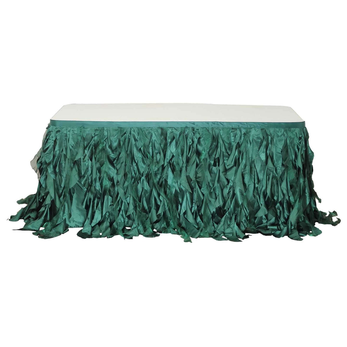 Taffeta 14ft Table Skirt Hunter Emerald Green - Cascading Curly Willow Style Table Cover