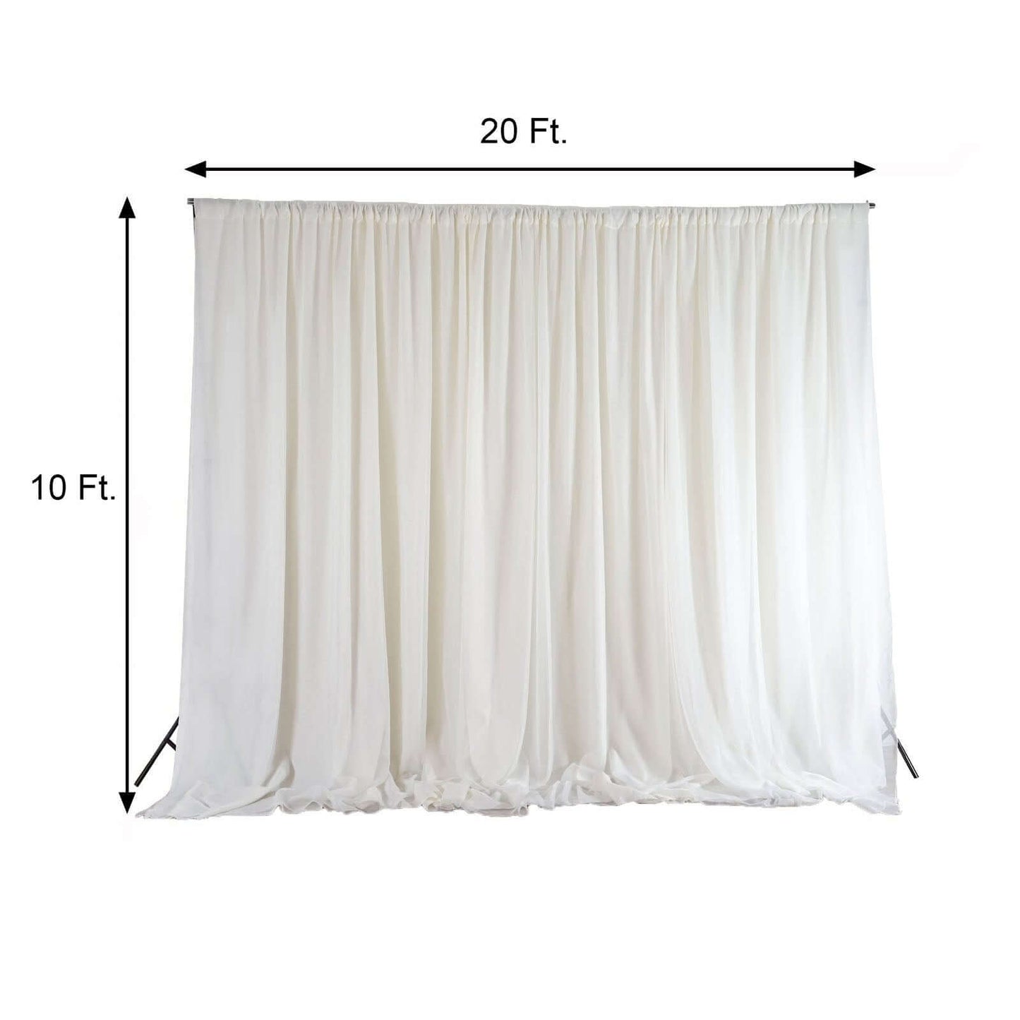 Ivory Chiffon Polyester Event Curtain Drapes, Dual Layer Divider Backdrop Event Panels with Rod Pockets - 20ftx10ft