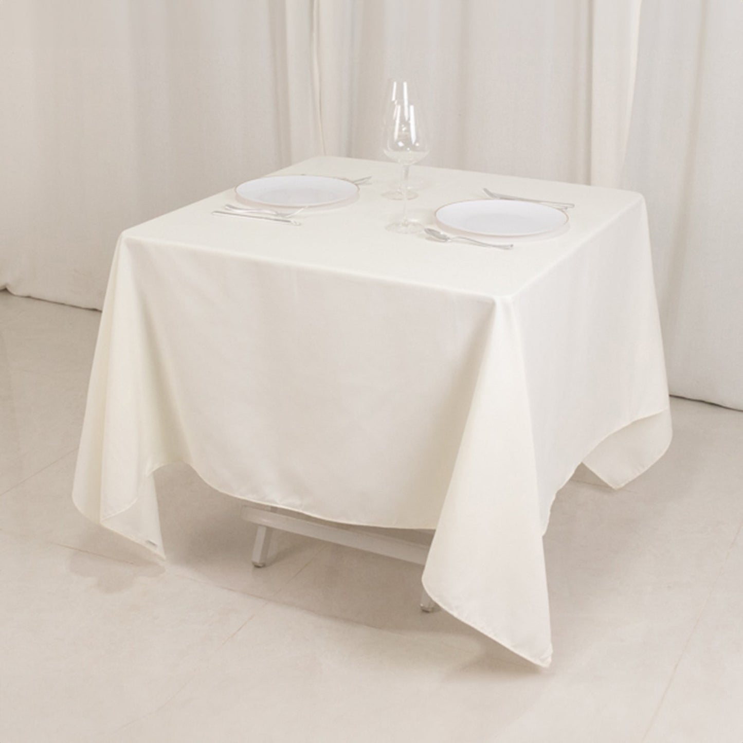 Cotton Blend 70"x70" Square Tablecloth Ivory - Wrinkle-Resistant Fabric Table Cover