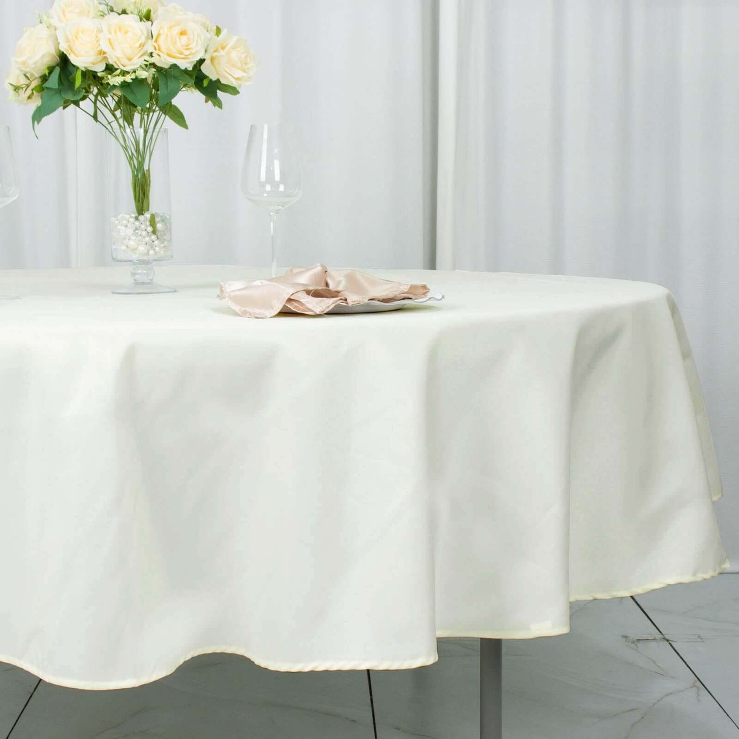 Premium Polyester 90" Round Tablecloth Ivory - Stain and Wrinkle-Resistant Design with 220GSM Thickness Table Cover