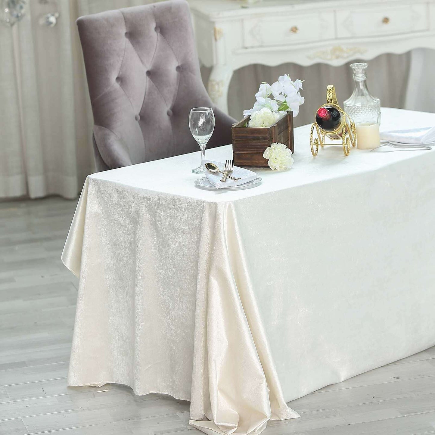 Premium Velvet 90"x132" Rectangle Tablecloth Ivory - Reusable Soft & Seamless Table Cover