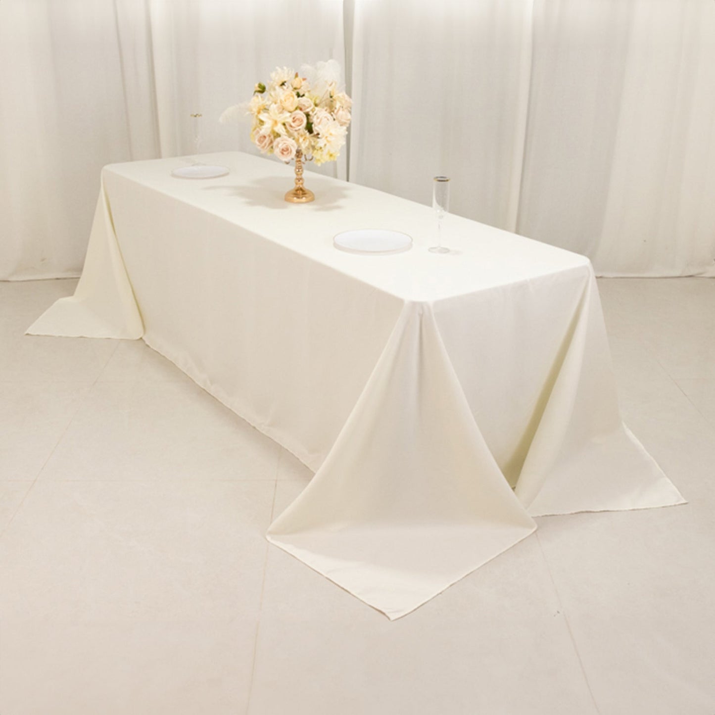 Cotton Blend 90"x156" Rectangle Tablecloth Ivory - Seamless Wrinkle-Resistant Table Cover