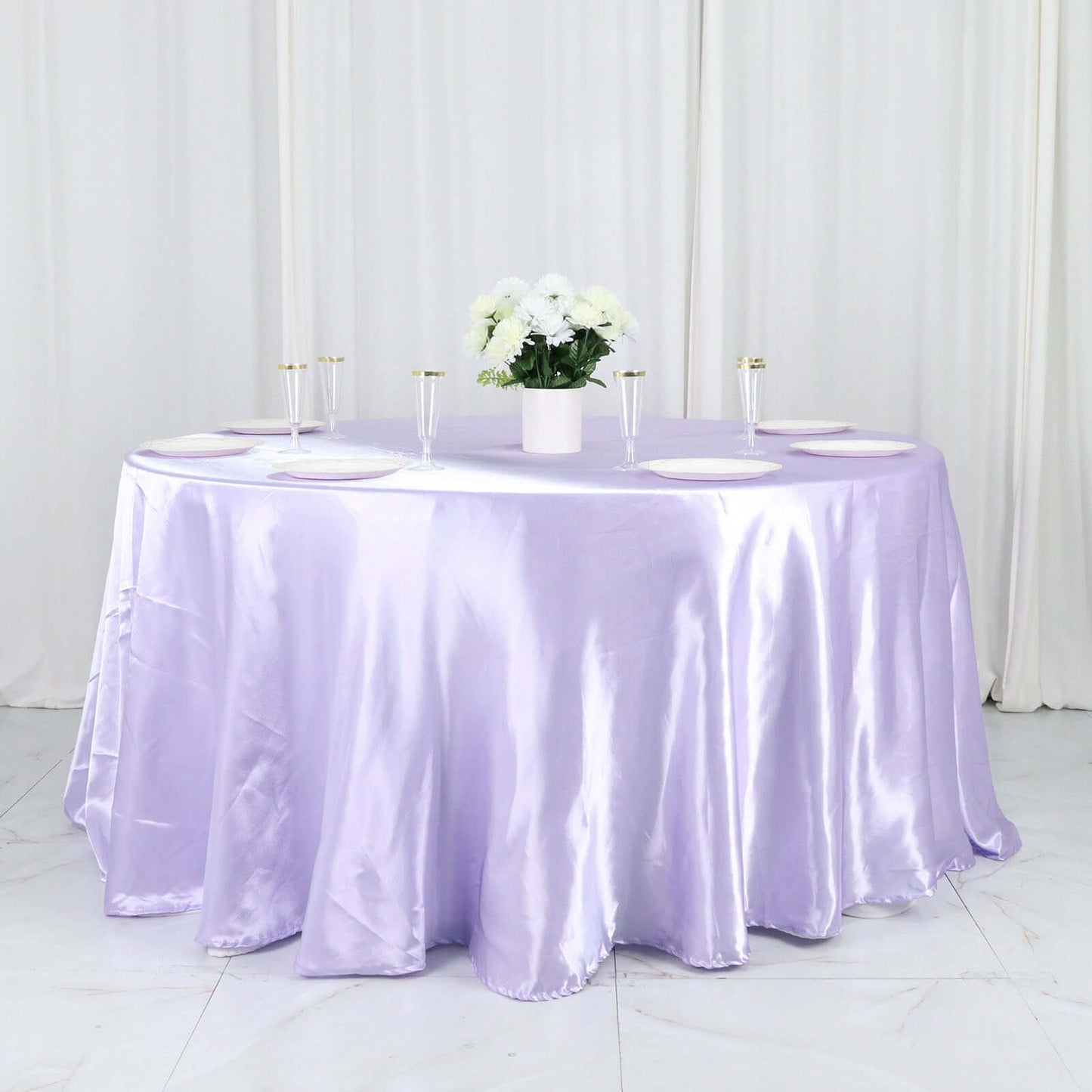 Satin 120" Round Tablecloth Lavender Lilac - Stylish Seamless Table Cover