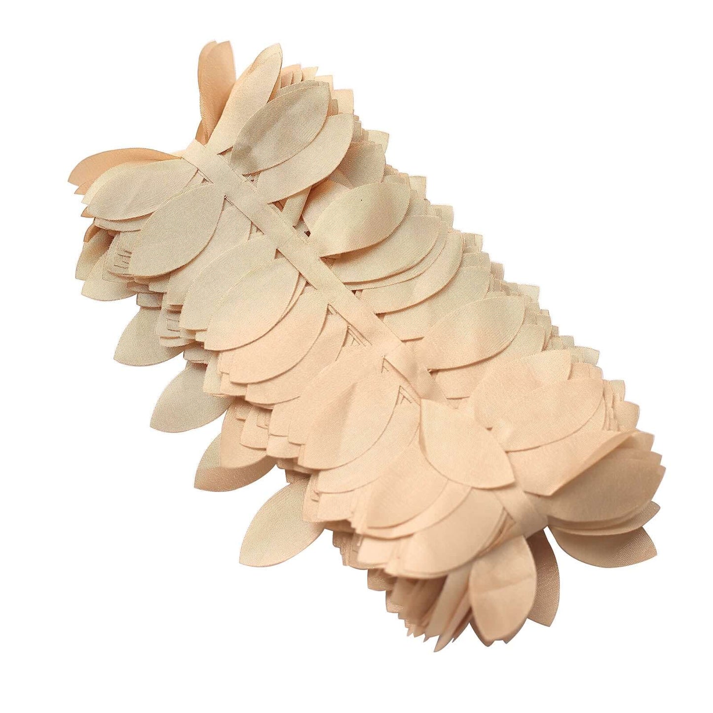 Taffeta Ribbon Sash with 4" Leaf Petal Design Champagne 50ft - Sophisticated Artificial Fabric Garland