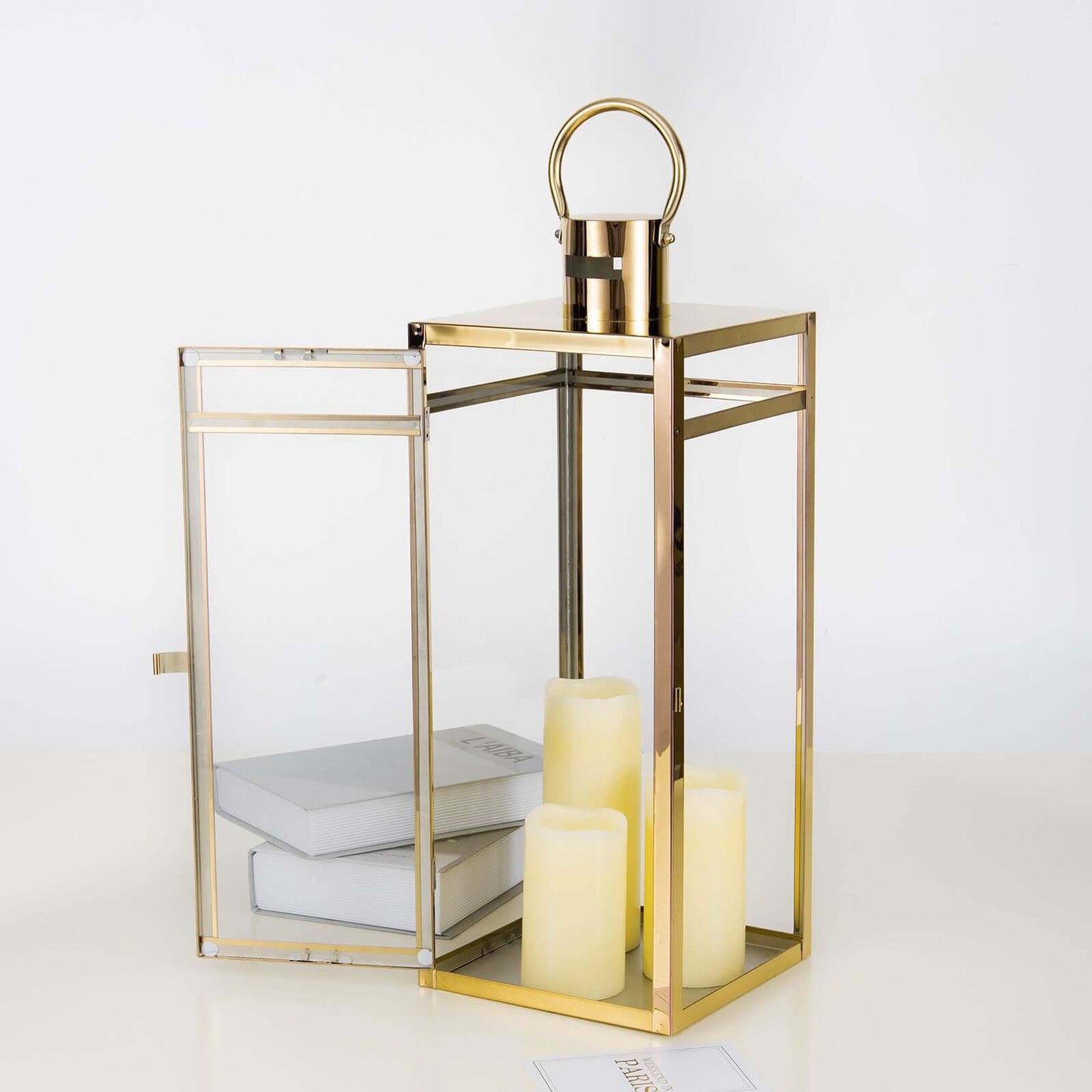 Stainless Steel Candle Lantern Vintage Top Design Gold - Outdoor Metal Patio Lantern Centerpiece 22"