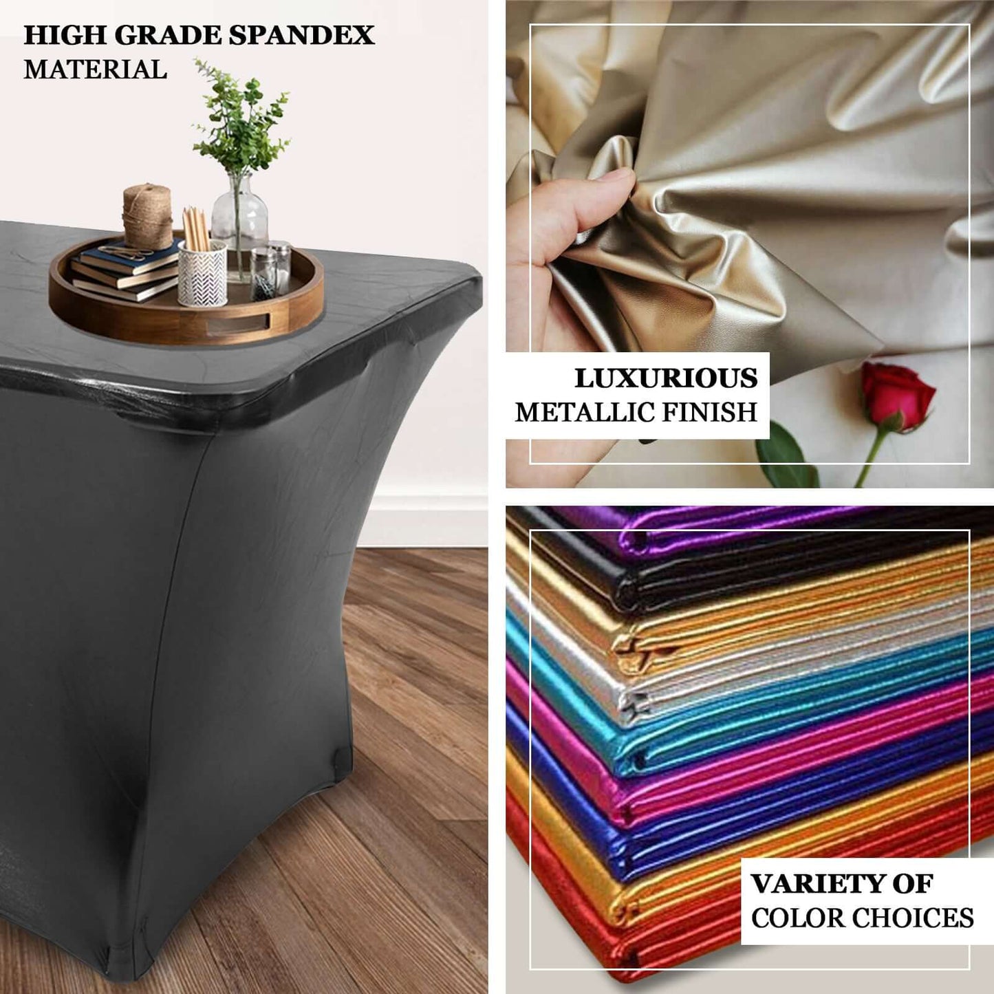 Stretch Spandex 72"x30" Rectangle Tablecloth Metallic Silver - Form-Fitting Table Cover