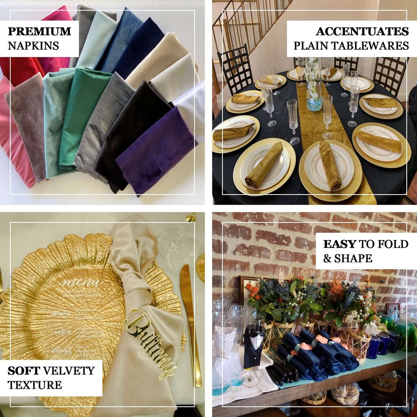 5 Pack Premium Velvet 20"x20" Napkins Champagne - Soft Sheen Finish Cloth Napkins