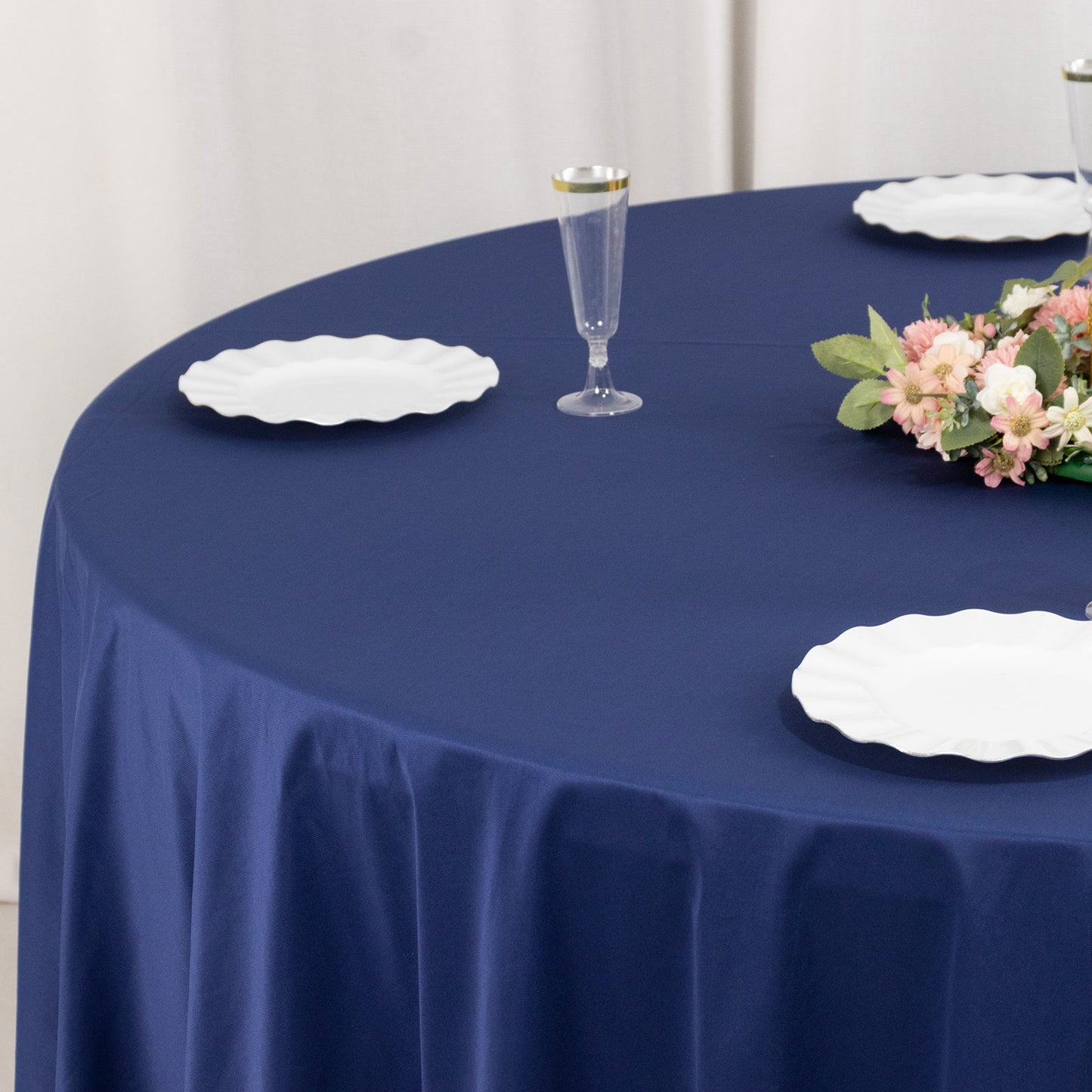 Scuba Round 108" Tablecloth Navy Blue - Wrinkle Free & Stain Resistant Table Cover
