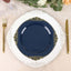 10-Pack Plastic 10" Round Dinner Plates in Navy Blue with Gold Leaf Embossed Rim - Disposable Vintage Baroque Style Plates