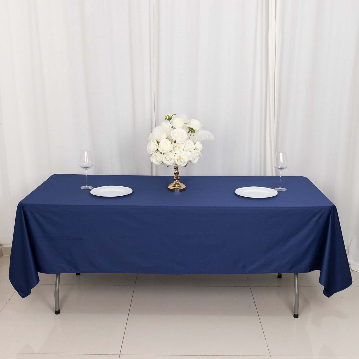 Scuba Rectangular 60"x102" Tablecloth Navy Blue - Wrinkle Free & Stain Resistant Table Cover