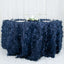Taffeta 132" Round Tablecloth Navy Blue | 3D Leaf Petal Design Seamless Table Cover