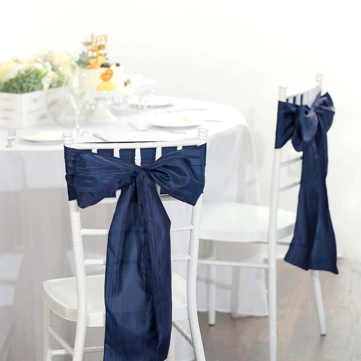 5 Pack Taffeta 6"x106" Chair Sashes Navy Blue Accordion Crinkle Texture - Stylish Decor for Weddings & Gatherings