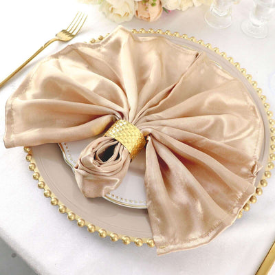5 Pack Satin 20"x20" Napkins Nude - Luxurious Shine & Smooth Dinner Napkins