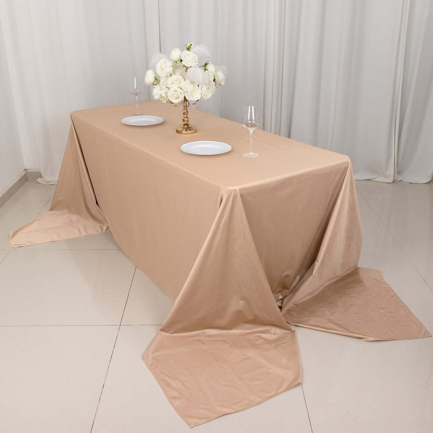 Scuba Rectangular 90"x156" Tablecloth Nude - Wrinkle Free, Stain Resistant & Seamless Table Cover