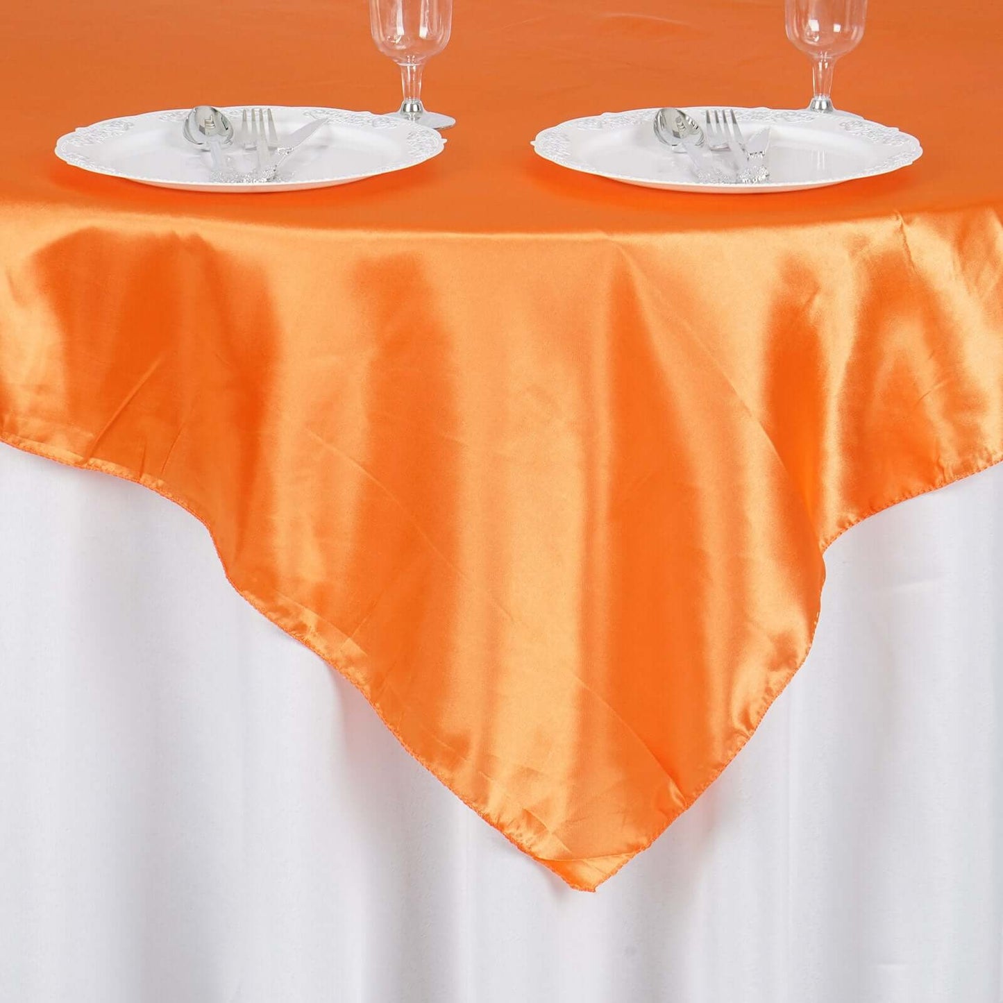 Satin 60"x60" Table Overlay Square Tablecloth Orange - Smooth Silky Touch Table Cover