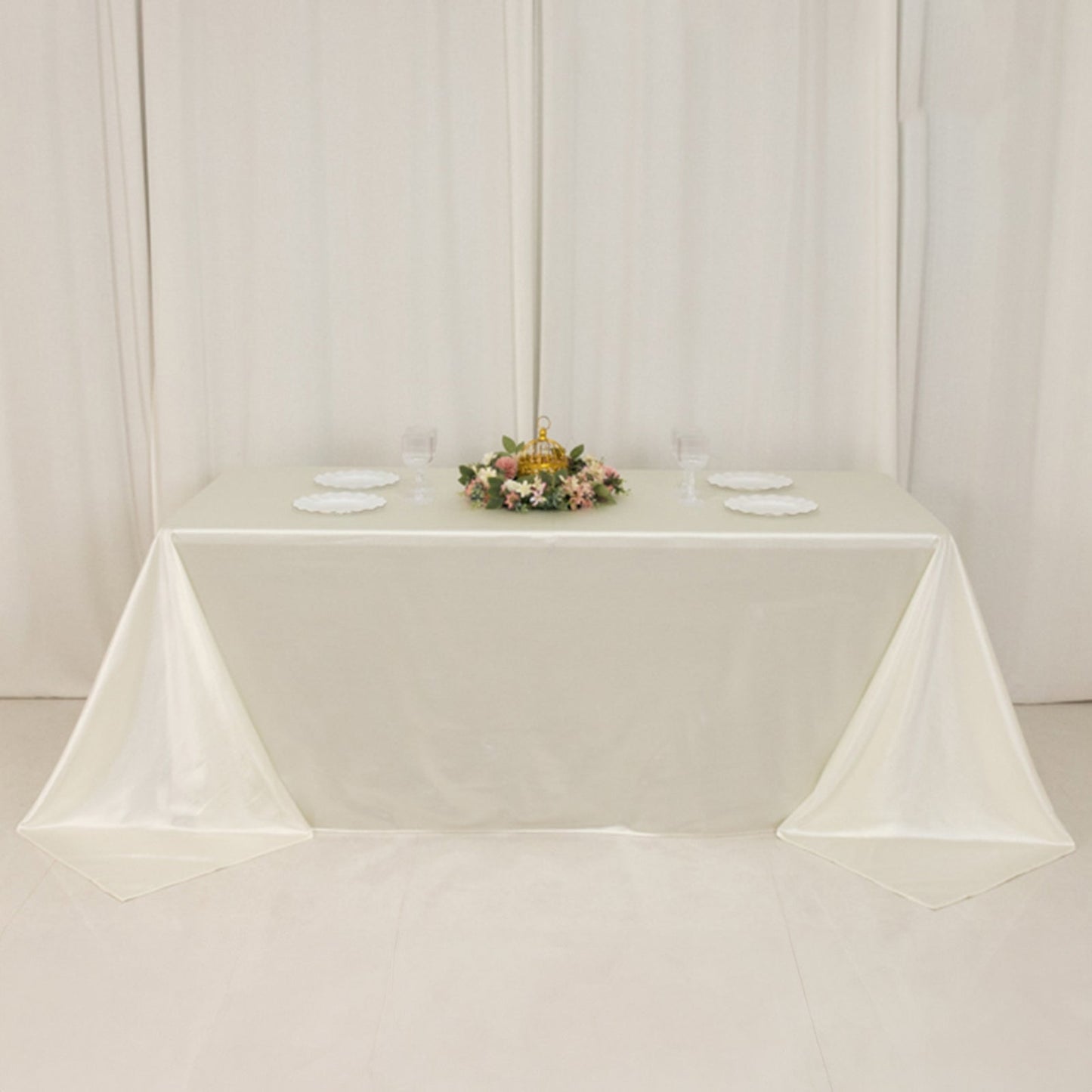 Scuba Rectangular 90"x132" Tablecloth Shimmering Pearl White - Wrinkle Free & Stain Resistant Seamless Table Cover
