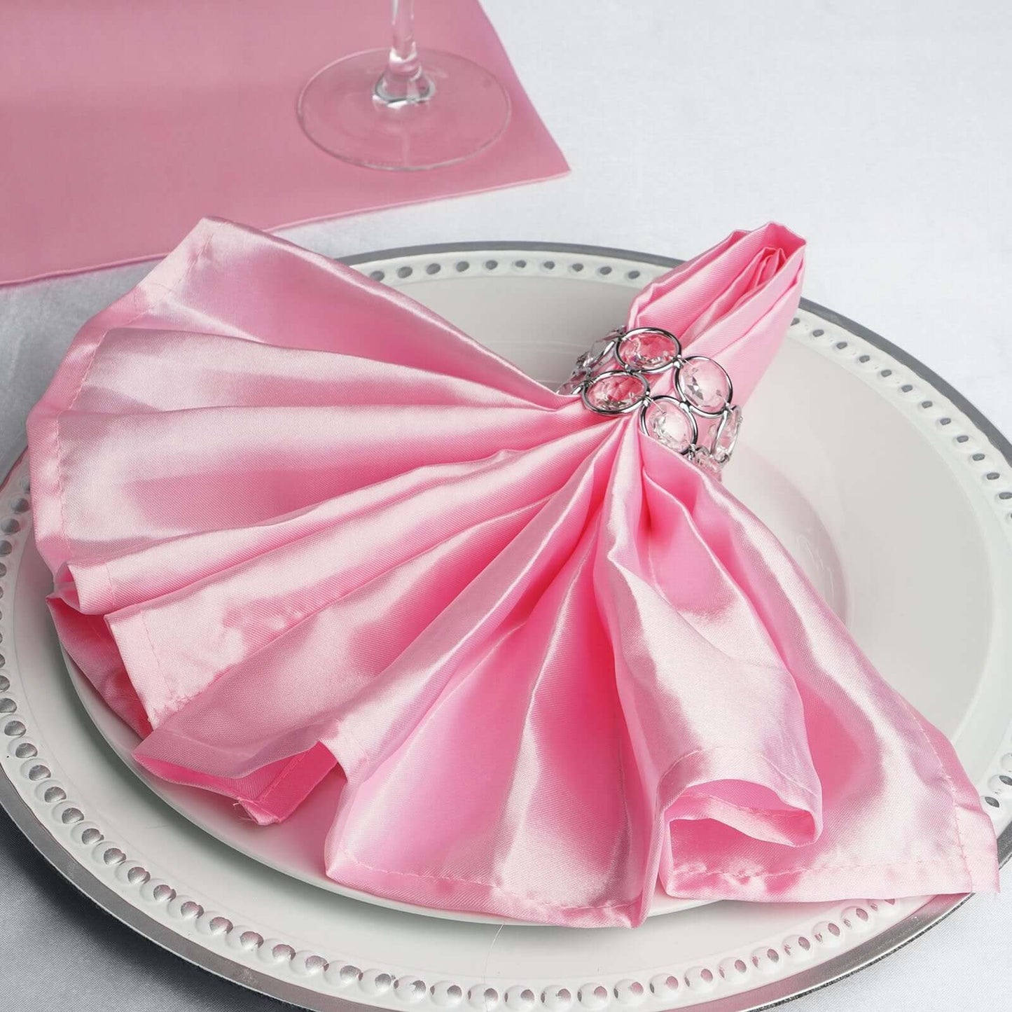 5 Pack Satin 20"x20" Napkins Pink - Luxurious Shine & Smooth Dinner Napkins