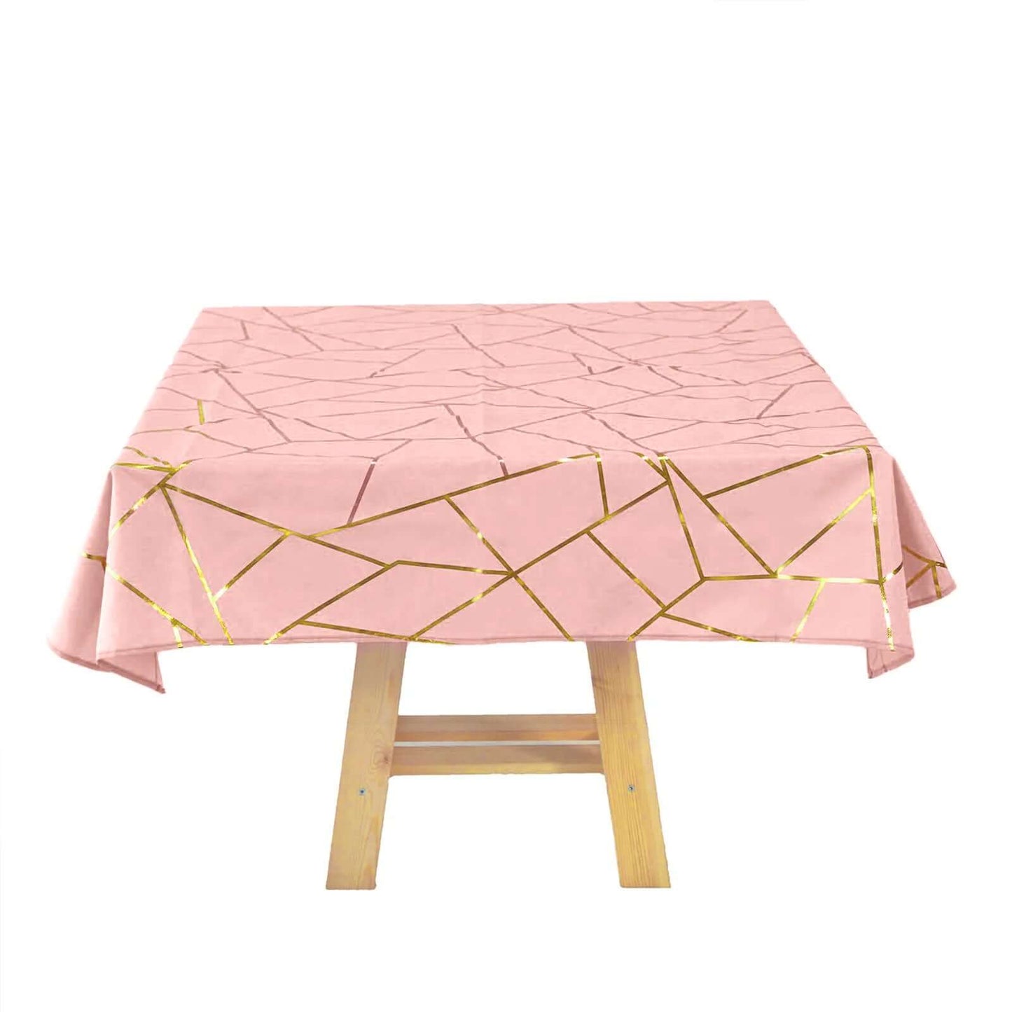 Polyester 54"x54" Square Tablecloth Dusty Rose with Gold Foil Geometric Pattern - Wrinkle-Resistant & Durable Table Cover