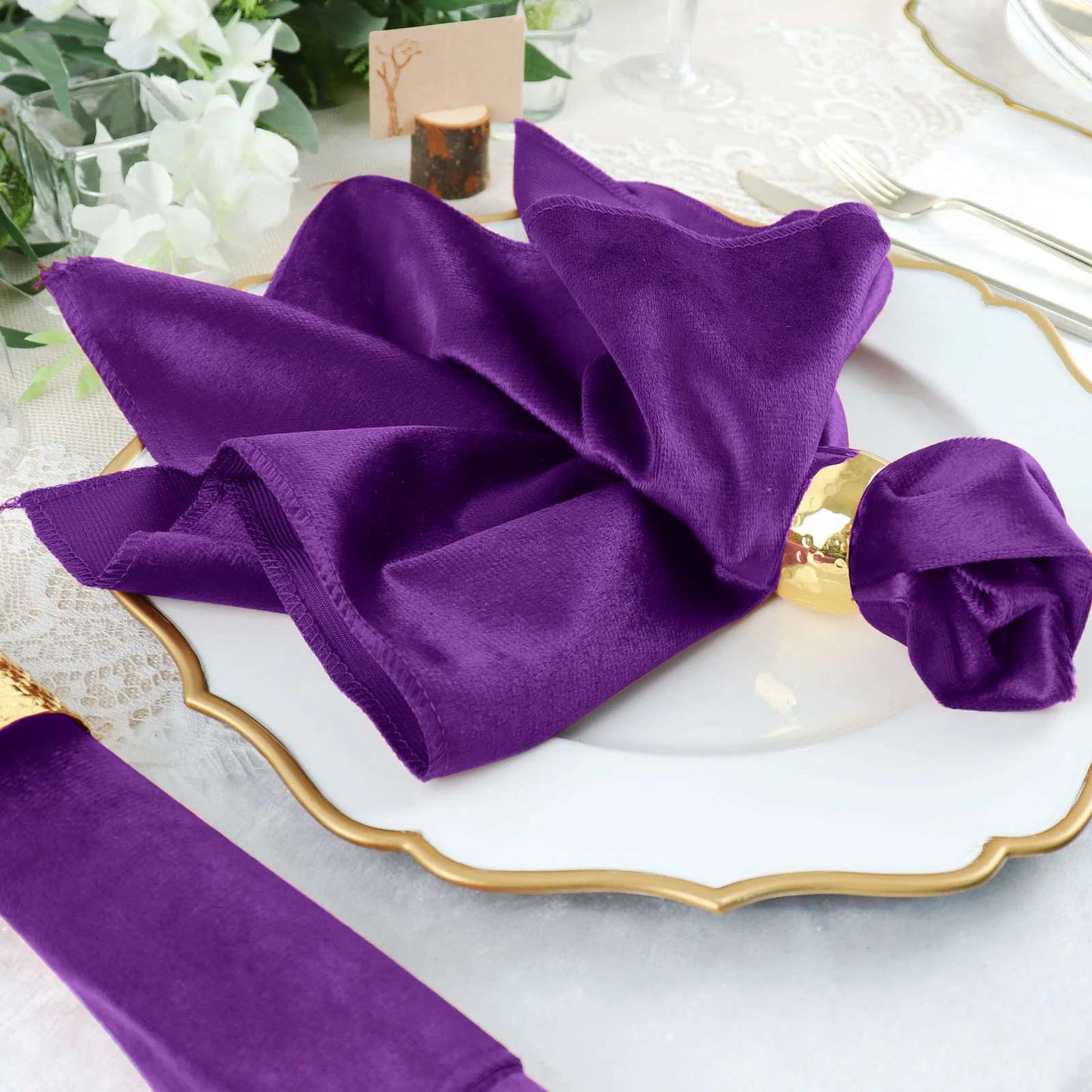 5 Pack Premium Velvet 20"x20" Napkins Purple - Soft Sheen Finish Cloth Napkins